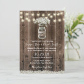 Gipskraut Floral Jar Rustic Barn Wood Wedding Einladung (Stehend Vorderseite)