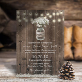 Gipskraut Floral Jar Rustic Barn Wood Wedding Einladung