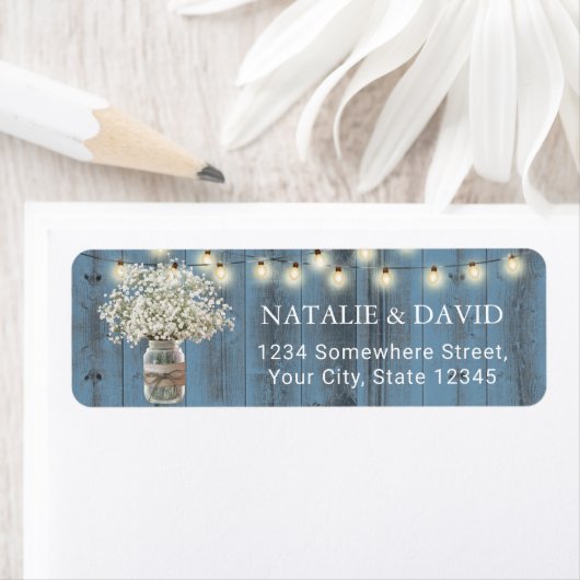 Gipskraut Floral Jar Rustic Dusty Blue Wedding (Insitu)