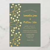 Gipskraut Floral Sage Green Gold Foil Hochzeit Folieneinladung (Vorderseite)