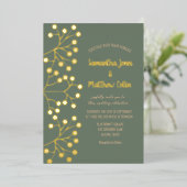 Gipskraut Floral Sage Green Gold Foil Hochzeit Folieneinladung (Stehend vorne)