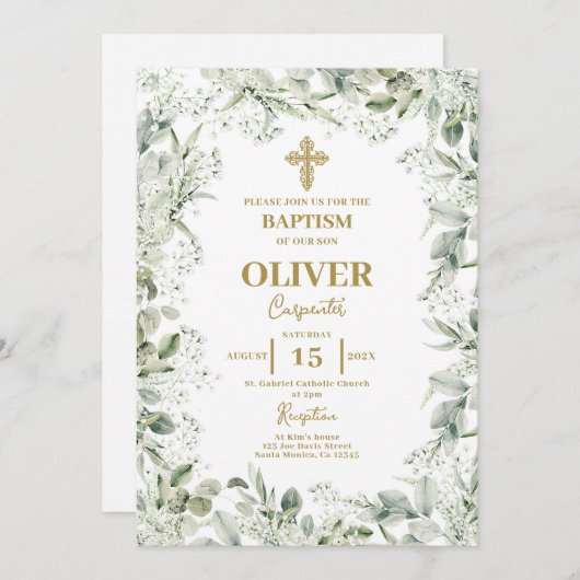 Gipskraut Floral Taufe Einladung (Vorne/Hinten)