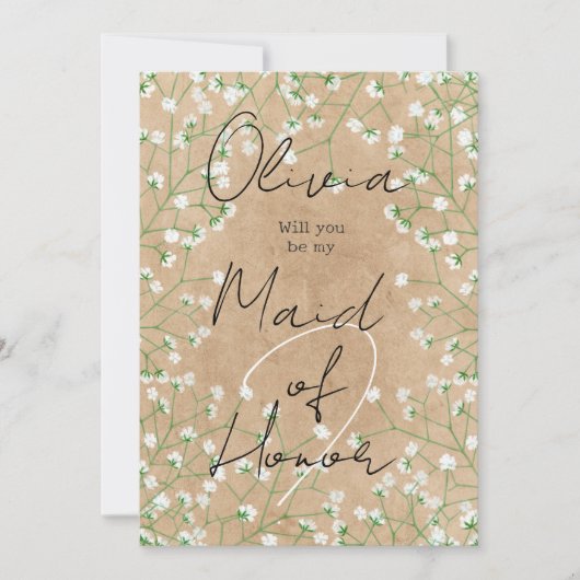 Gipskraut floral werden Sie meine Trauzeugin sein Einladung (Vorderseite)