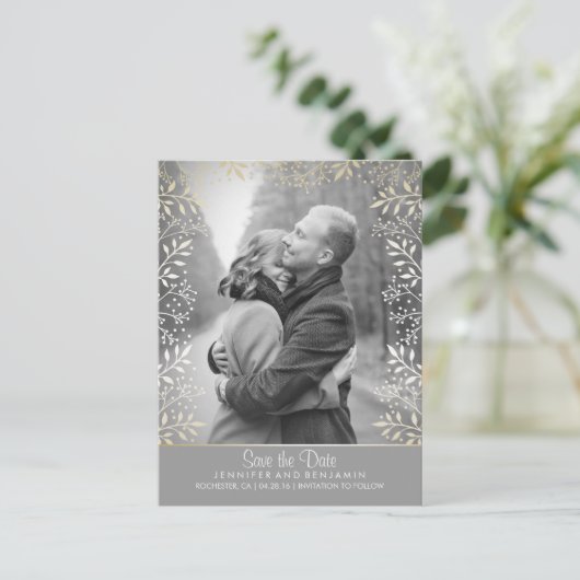 Gipskraut Foil Foto Save the Date Ankündigungspostkarte (Stehend Vorderseite)