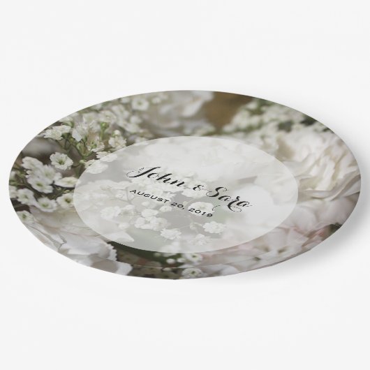 Gipskraut-Foto, personalisierte Hochzeit Pappteller (Schrägansicht)