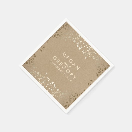 Gipskraut Gold Floral Wedding Serviette (Ecke)