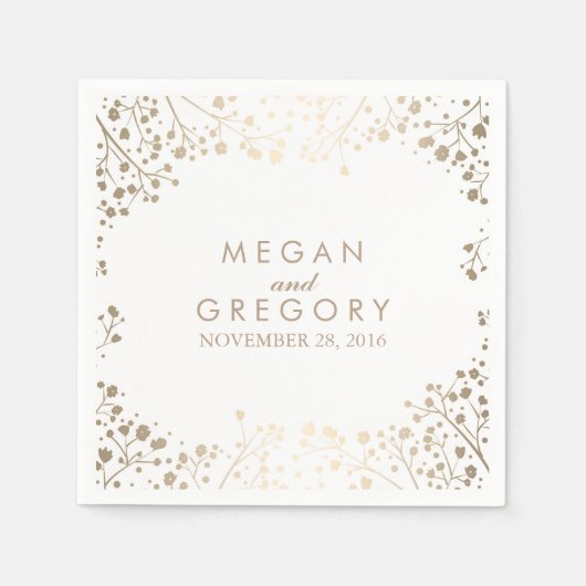 Gipskraut Gold Floral White Wedding Serviette (Vorderseite)