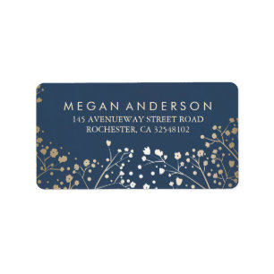 Gipskraut Gold Foil Navy Hochzeit Adressaufkleber