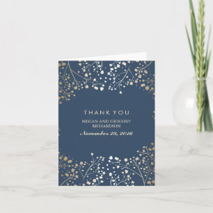 Gipskraut Gold Foil Navy Hochzeit Vielen Dank Dankeskarte
