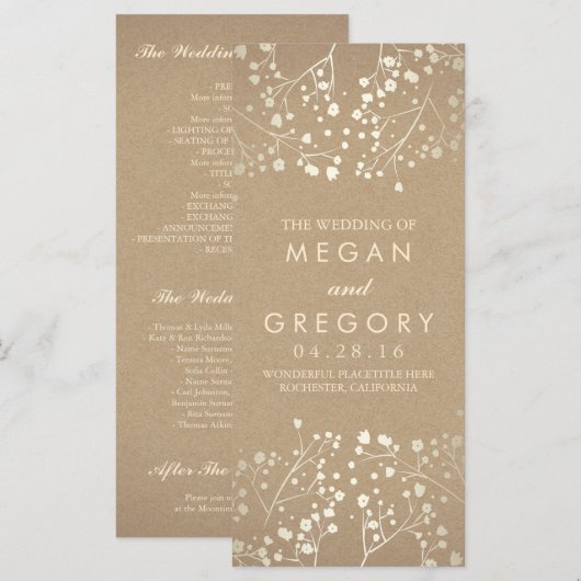 Gipskraut Gold Hochzeitsprogramme Programm (Vorne/Hinten)