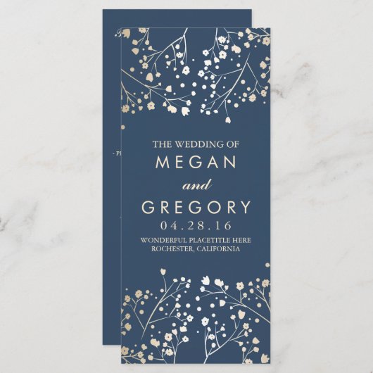 Gipskraut Gold und Navy Hochzeitsprogramme Programm (Vorne/Hinten)