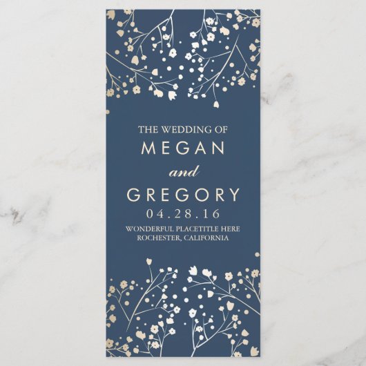 Gipskraut Gold und Navy Hochzeitsprogramme Programm (Vorderseite)