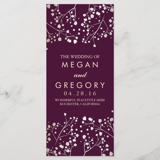 Gipskraut Gold und Plum Hochzeitsprogramme Programm (Vorderseite)