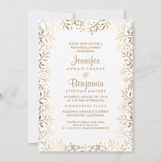 Gipskraut Gold und Weiß Probe Abendessen Einladung (Vorderseite)