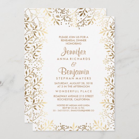Gipskraut Gold und Weiß Probe Abendessen Einladung (Vorne/Hinten)