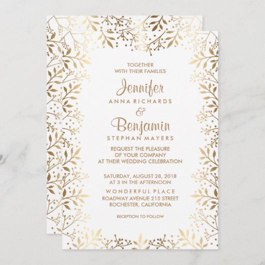 Gipskraut Gold und White Wedding Einladung (Vorne/Hinten)