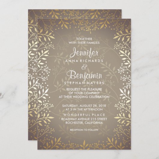 Gipskraut Gold Wedding Einladung (Vorne/Hinten)