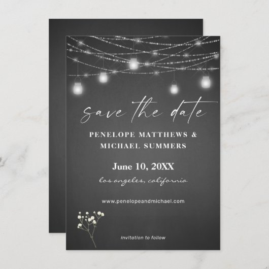 Gipskraut Grau Chalkboard Save the Date (Vorne/Hinten)