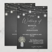 Gipskraut Grau Chalkboard & String Lights Einladung (Vorne/Hinten)