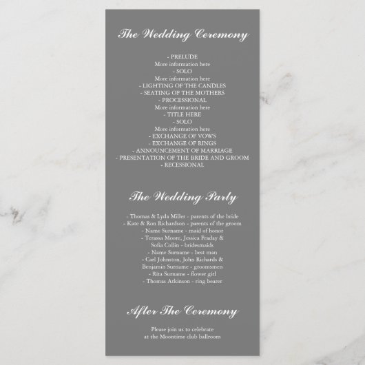 Gipskraut Gray and Silver Wedding Program Programm (Rückseite)