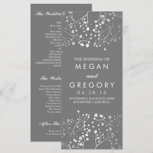 Gipskraut Gray and Silver Wedding Program Programm (Vorne/Hinten)