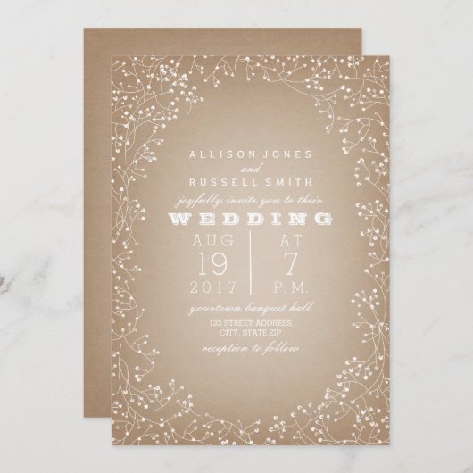 Gipskraut-GrenzCardstock inspiriertes Einladung (Vorne/Hinten)