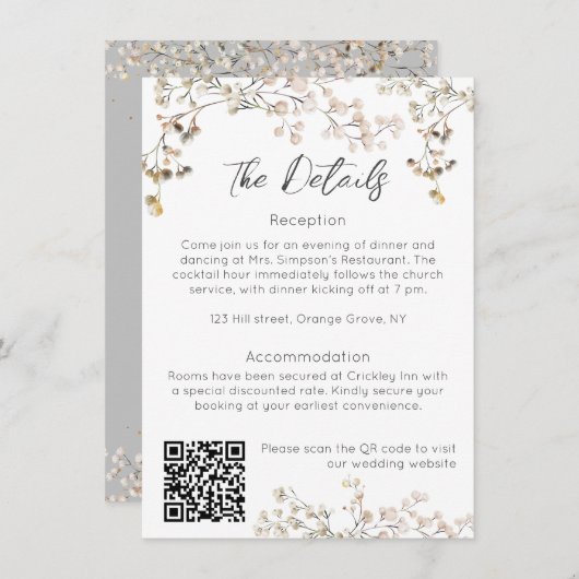 Gipskraut-Hochzeitkarte Begleitkarte (Vorne/Hinten)