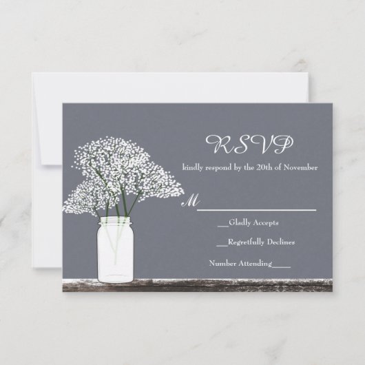 Gipskraut in Mason Jar Rustic Gray RSVP Card (Vorderseite)