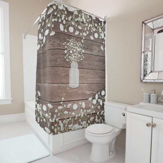 Gipskraut in Mason Jar Rustikales Holz Duschvorhang (Beispiel)