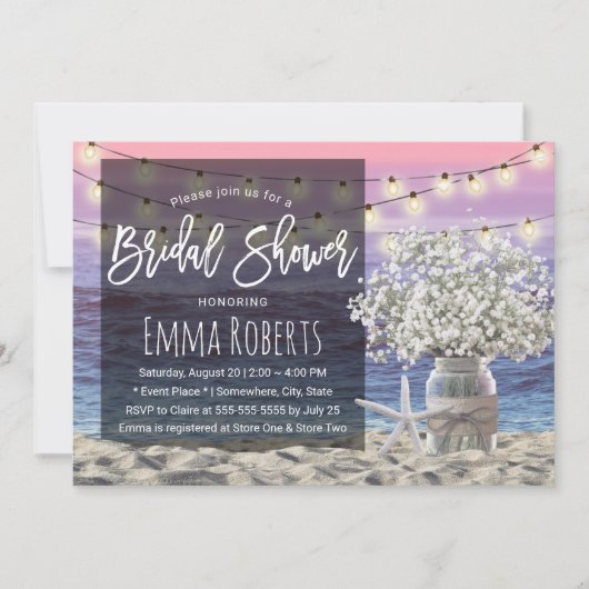 Gipskraut Jar Beach Starfish Brautparty Einladung (Vorderseite)