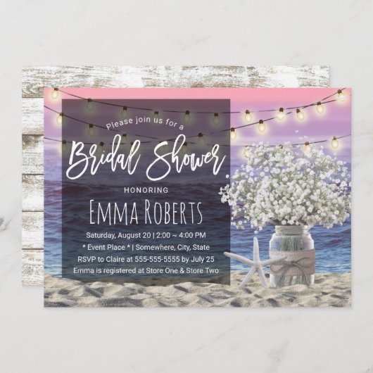 Gipskraut Jar Beach Starfish Brautparty Einladung (Vorne/Hinten)