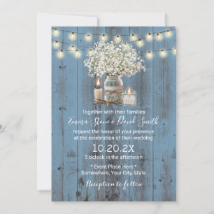 Gipskraut Jar Rustic Dusty Blue Barn Wedding Einladung