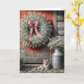 Gipskraut Kranz an der rustikalen Tür Karte (Gelbe Blume)