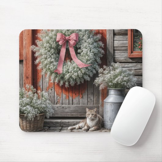 Gipskraut Kranz an einer Bauerntür Mousepad (Mit Mouse)