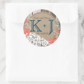 Gipskraut Lace Rustic Monogram Wedding Label Runder Aufkleber (Tasche)