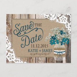 Gipskraut Lace Rustic Wood Save the Date Ankündigungspostkarte