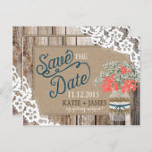 Gipskraut Lace Rustic Wood Save the Date Ankündigungspostkarte (Vorne/Hinten)
