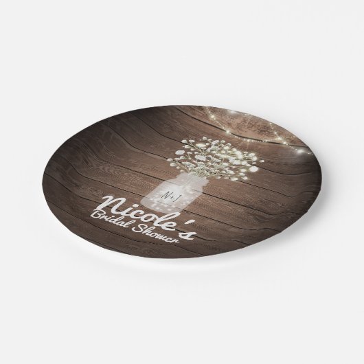 Gipskraut & Lights Rustikale Hochzeitsempfehlung Pappteller (Schrägansicht)