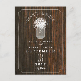 Gipskraut Mason Jar Barn Wood Save the Date Ankündigungspostkarte