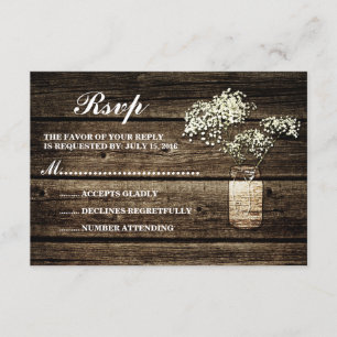 Gipskraut Mason Jar   Barn Wood Wedding RSVP Karte