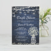 Gipskraut Mason Jar Blue Rustic Couple Dusche Einladung (Stehend Vorderseite)