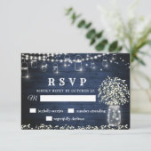Gipskraut Mason Jar Blue Rustic RSVP Card Karte (Stehend Vorderseite)