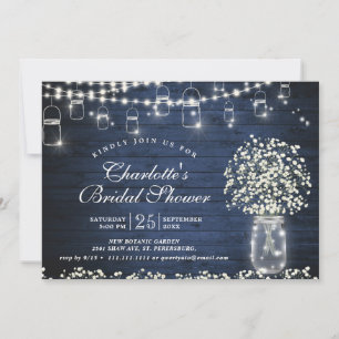 Gipskraut Mason Jar Blue Rustikales Brautparty Einladung