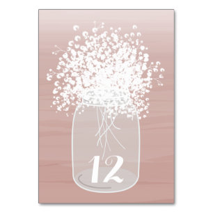 Gipskraut Mason Jar Blush Aquarelltisch Tischnummer