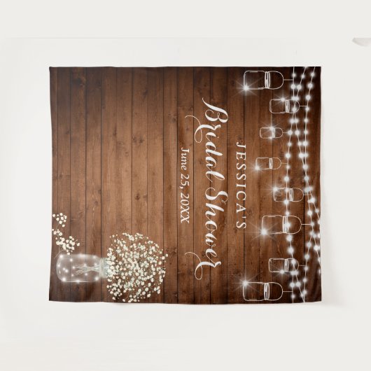 Gipskraut Mason Jar Brautparty Hintergrund Wandteppich (Vorderseite (Horizontal))