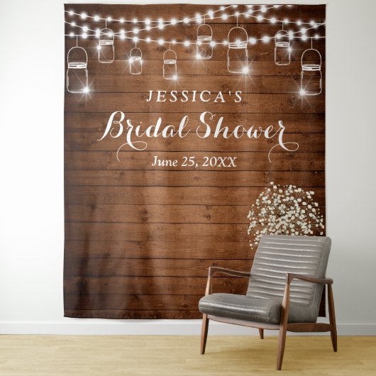 Gipskraut Mason Jar Brautparty Hintergrund Wandteppich (Beispiel)