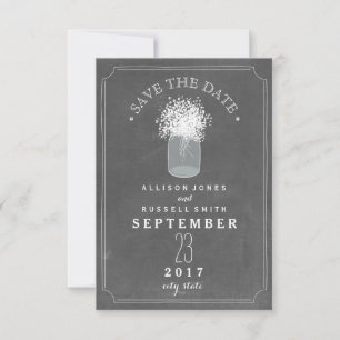Gipskraut & Mason Jar Chalkboard Save the Date