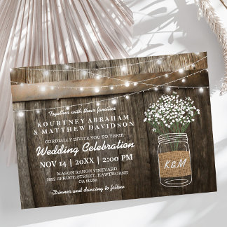 Gipskraut Mason Jar Land Rustikale Hochzeit Einladung