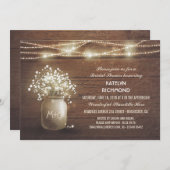 Gipskraut Mason Jar Lights Brautparty Einladung (Vorne/Hinten)