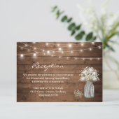 Gipskraut Mason Jar Lights Hochzeitsempfang Begleitkarte (Stehend Vorderseite)